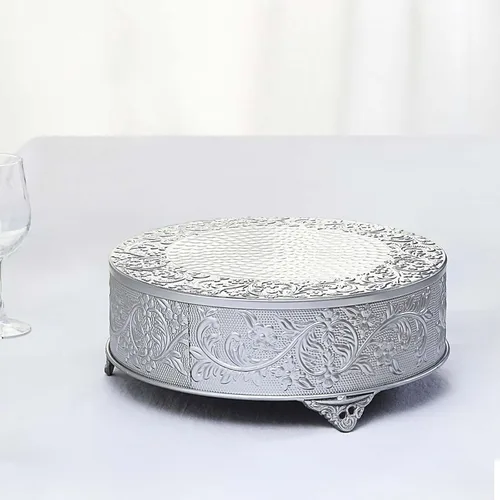 Vista 17 de Efavormart 14 pulgadas de oro, plato elevado para pasteles redondo de metal con relieve, soporte para postres para bodas, cumpleaños y fiestas