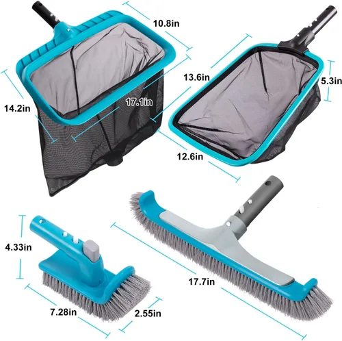 Vista 7 de Sepetrel Kit de limpieza de piscina de lujo que incluye 2 cabezales de cepillo, 2 redes de desnatador de piscina (sin poste)