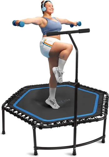 Vista 9 de SereneLife 40"/50" Mini Trampoline for Adults - 450/550LBS Fitness Trampoline with Reinforced Springs & Adjustable Safety Handle - Stable & Quiet