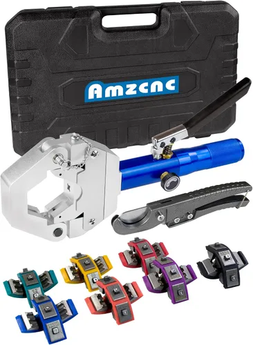 AMZCNC 71500 Kit de crimpadora de manguera hidráulica para A/C, juego de herramientas de prensado de mano con troqueles a presión para reparación de