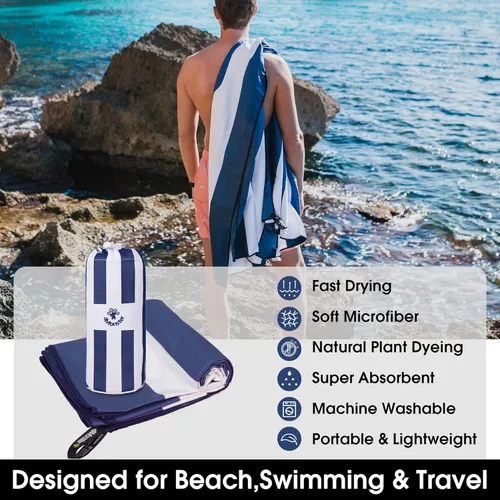 Vista 20 de 4Monster Toalla de playa de microfibra de secado rápido, toalla de viaje ligera súper absorbente para nadadores, toalla de camping sin arena