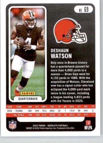Vista 2 de 2022 Absolute Green #69 Deshaun Watson Cleveland Browns NFL Football Trading Card