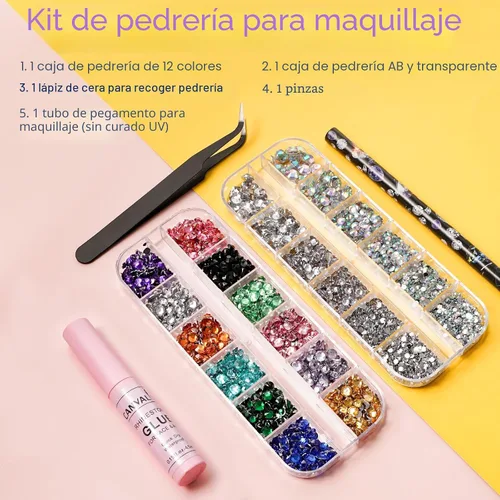 Vista 3 de Canvalite 18000 piezas de diamantes de imitación para la cara, gemas multicolores para ojos, cabello y uñas con pegamento de maquillaje de secado
