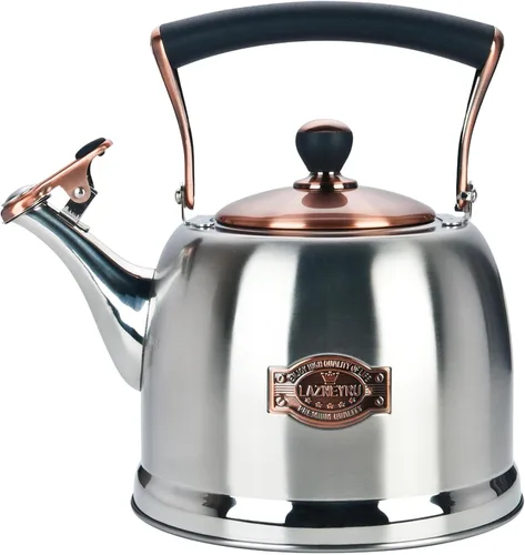 Vista 9 de Hervidor de té de acero inoxidable para estufa con mango ergonómico a prueba de calor y silbato de 2.5 cuartos