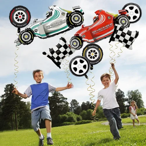Vista 7 de Globos de Auto de Carreras, Decoraciones de Fiesta de Cumpleaños de Auto de Carreras de 43 Pulgadas, Globos de Papel de Aluminio