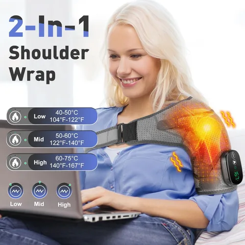 Vista 5 de Cordless Shoulder Heating Pad with Massage, Heated Shoulder Wrap for Pain Relief, Heated Shoulder Brace Shoulder Massager for Frozen Shoulder Relief