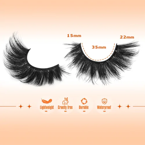 Vista 5 de Pestañas postizas de largo volumen, pestañas postizas de ojo de gato, 14 pares de pestañas grandes dramáticas, pestañas gruesas y onduladas de visón