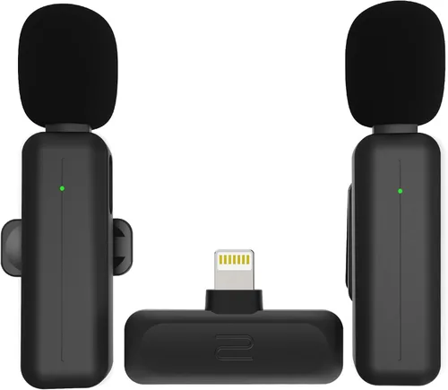 Vista 12 de Paquete de 2 micrófonos inalámbricos mini Lavalier de solapa para iPhone, teléfono Android (2 en 1) - micrófonos duales inalámbricos con clip de 65
