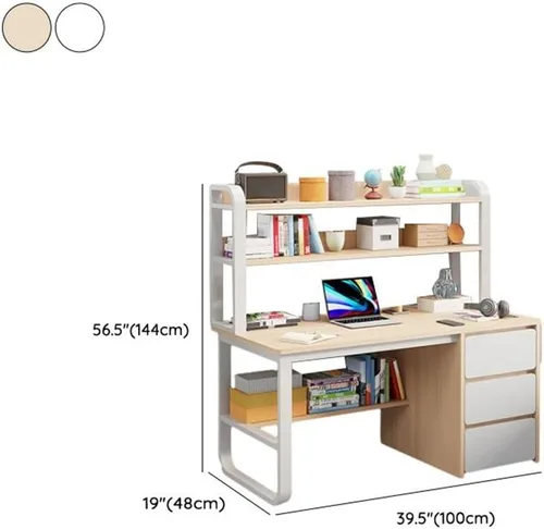 Vista 2 de Mesa rectangular de almacenamiento para niños con 3 cajones, estantería moderna, estantes para mesa de escritura, escritorio de trabajo, mesa de PC