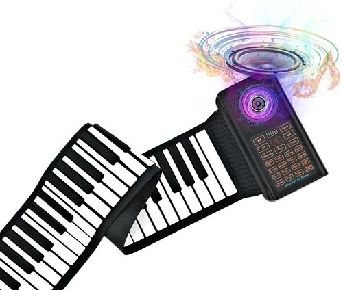 Vista 9 de Piano enrollable de 49 teclas con bolsa de transporte, 8 tonos diferentes, batería de litio recargable incorporada, altavoces integrados de 2 W