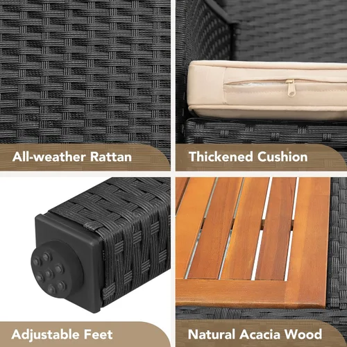 Vista 7 de Devoko Juego de 5 muebles, conversación de patio con parte superior de madera de acacia, mesa de comedor al aire libre de ratán y sillas para patio