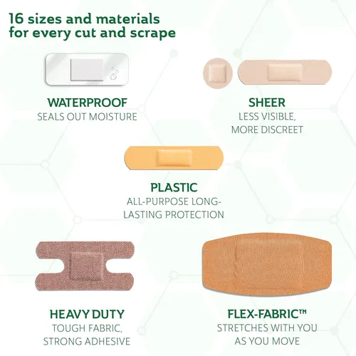 Vista 2 de CURAD Paquete variado de vendajes surtidos a granel 320 unidades 5 estilos incluyendo impermeable, transparente, plástico, resistente y tela