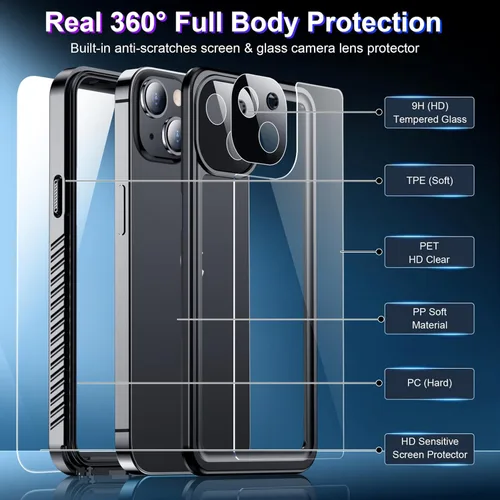 Vista 5 de Red2Fire 2024 Nuevo para iPhone 13 Funda impermeable, [protector de pantalla incorporado y protector de cámara] [cuerpo completo a prueba de golpes]