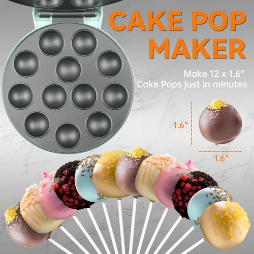 Vista 2 de Baker's Friend Set de máquina para hacer cake pops con soporte para cake pops, palitos y herramienta con horquilla, capacidad para 12 cake pops