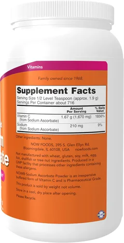 Vista 2 de NOW Suplementos, ascorbato de sodio en polvo, tamponado, protección antioxidante*, 3 libras
