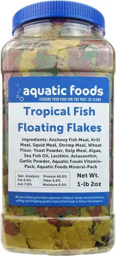 Vista 3 de Aquatic Foods Inc. Copos de pescado tropical premium, sabor krill, tarro de 2 onzas