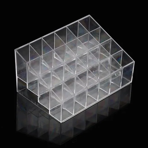 Vista 4 de Transparent Lipstick Holder Plastic Makeup Organizer 24 Grids Nail Polish Storage for Home and Salons