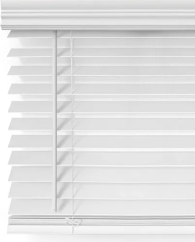 MOOD Persianas de madera sintética, persianas de 82 pulgadas para ventanas, tratamiento de ventana opacas inalámbrico de 2 pulgadas, blanco cómodo,