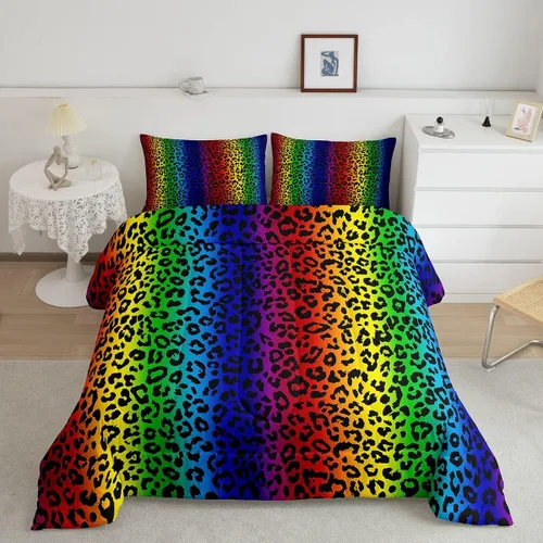 Vista 52 de Juego de edredón para niños con estampado de leopardo, tamaño Queen, juego de ropa de cama de moda de piel de guepardo abstracto, decoración