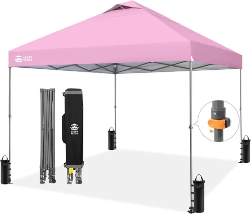 Vista 16 de CROWN SHADES Carpa Desplegable de 10x10 - Carpa de Exterior Instantánea con Bloqueo Central Patentado de Un Solo Empuje, Carpa de Playa con Bolsa
