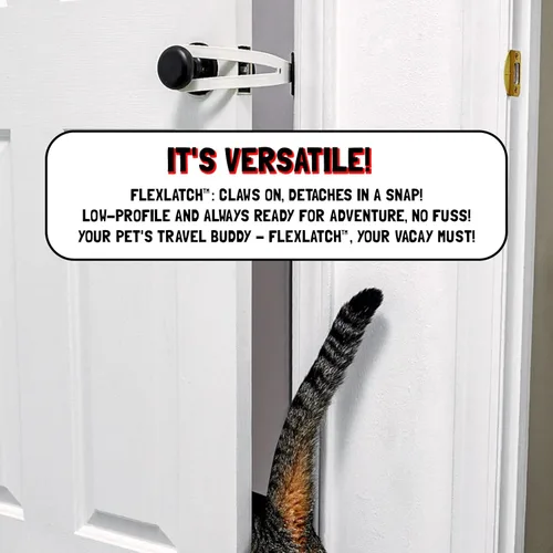 Vista 5 de FlexLatch Pestillo de puerta para gatos - Negro. Alternativa de puerta para gatos, instalación rápida. La correa de cierre flexible permite entrar a