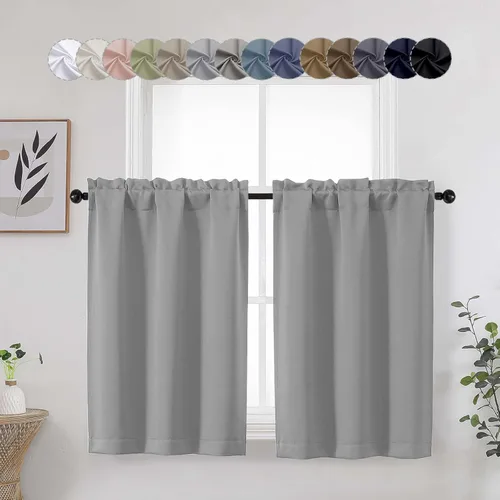 Vista 19 de Aqua Cafe - Juego de 2 paneles de cortinas opacas de 24 pulgadas de largo, con aislamiento térmico suave y sólido, para ventanas de baño, sótano