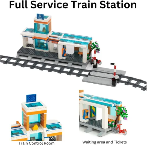 Vista 7 de Block Builder Juego de bloques de construcción con control remoto de tren de alta velocidad con estación de tren completo (1532 piezas). Bloques