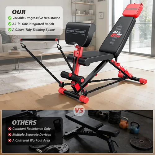 Vista 4 de XDDIAS Workout Bench, Foldable Weight Bench with Variable Resistance Training Set, 880LBS Adjustable Bench with Leg Extension, Preacher Curl