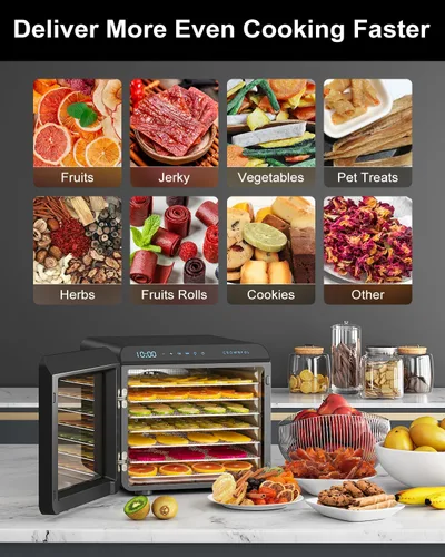 Vista 4 de CROWNFUL - Máquina deshidratadora de alimentos, 7 bandejas de acero inoxidable, espacio de secado grande, deshidratador con temporizador ajustable