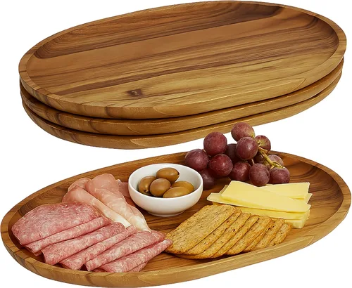 Woodard & Charles Acaica - Bandeja ovalada grande de madera, juego de 4, 10 pulgadas de ancho x 15 pulgadas de largo
