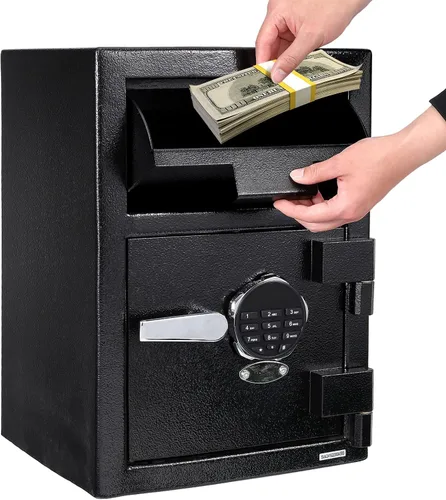 Caja fuerte de depósito ignífuga con ranura de caída, caja fuerte electrónica antirrobo para negocios con bloqueo de teclado numérico programable y