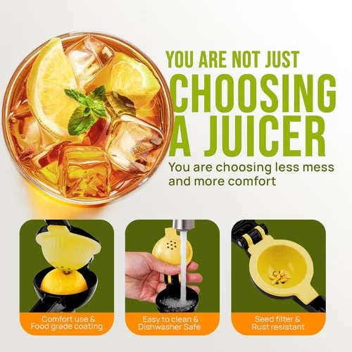 Vista 4 de Zulay Kitchen Exprimidor de limón 2 en 1 de metal, exprimidor de mano de extracción máxima resistente, exprimidor de limón que recibe hasta
