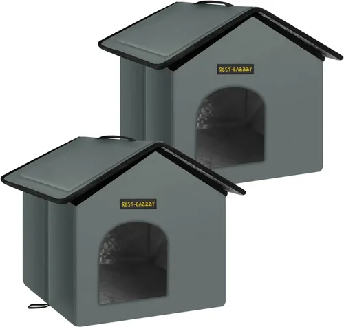Vista 14 de Rest-Eazzzy Casa para gatos al aire libre, resistente a la intemperie y aislada, con alfombrilla y toldo, fácil de poner, refugio para gatos