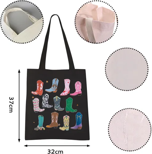 Vista 4 de VAMSII Bolso de mano de vaquera para niña de campo, regalo vaquera, botas occidentales, bolsa de comestibles