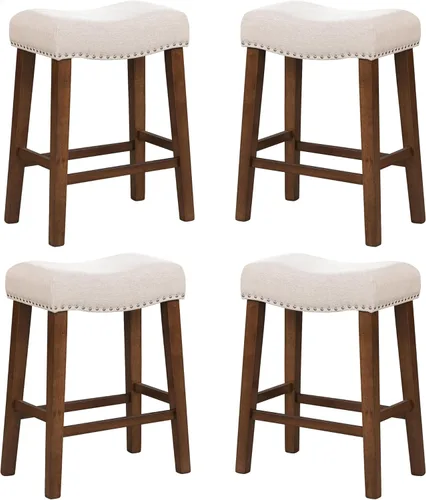 Vista 10 de Taburetes de bar de altura de mostrador de 24 pulgadas, modernos taburetes de isla de cocina sin respaldo con reposapiés, patas de madera maciza