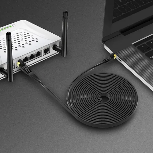 Vista 8 de KASIMO Cable Ethernet plano Cat 8 de 1 pie, cable de red LAN de Internet plano de alta velocidad Cat8 de 40 Gbps 2000 MHz SSTP con conector RJ45