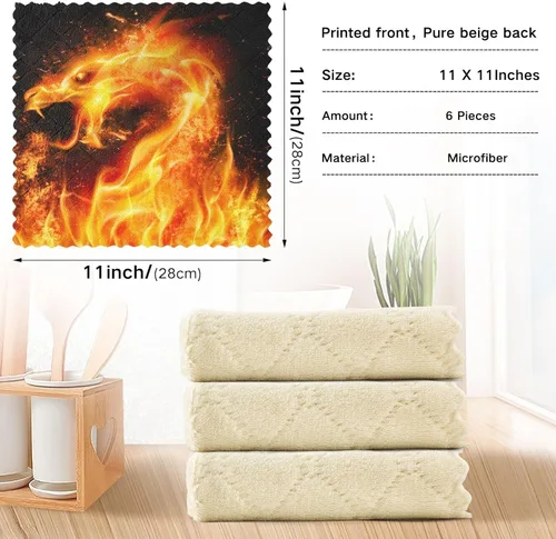 Vista 3 de ALAZA Paños de cocina suecos, 6 paños de cocina de dragón de fuego, paños de limpieza reutilizables, absorbentes, de secado rápido, lavables, paños