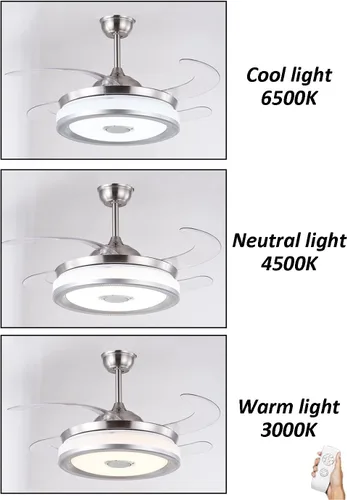 Vista 6 de Angry Pryo FANRYO - Ventiladores de techo inteligentes Bluetooth de 42 pulgadas con control remoto, iluminación retráctil con altavoz, reproducción