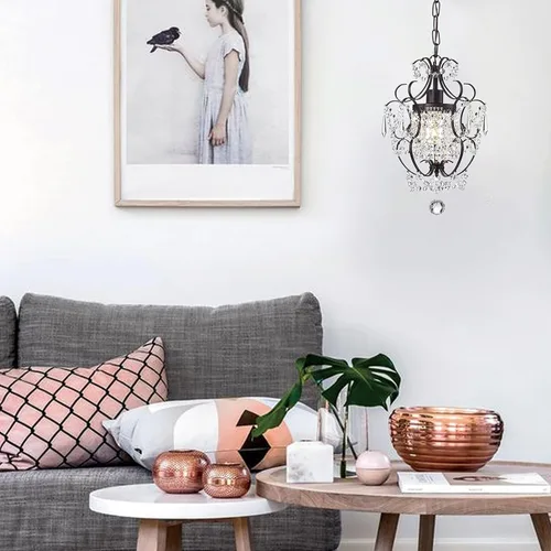 Vista 2 de Edvivi Amorette - Mini candelabro de cristal, 1 luz moderna y elegante lámpara de techo de bronce antiguo, iluminación colgante ajustable