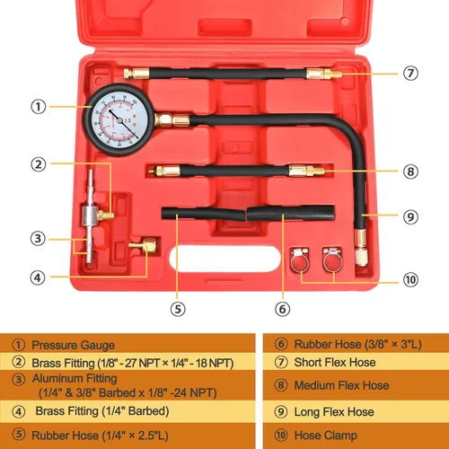 Vista 2 de BETOOLL Kit de prueba de presión de combustible - Manómetro de presión de combustible - Juego de medidor de presión de bomba de inyección