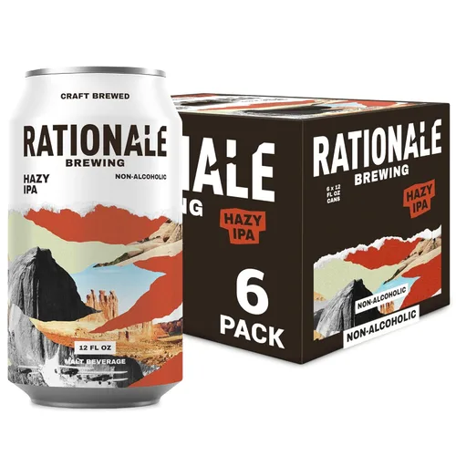 Rationale Brewing Cerveza sin alcohol, Hazy IPA, Cerveza Craft NA Premium, Alternativa baja en calorías y cero alcohol, Bebidas sin alcohol