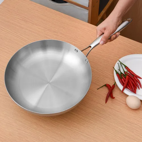 Vista 4 de Sartén, sartén de acero inoxidable, sartenes de grado profesional para cocinar, sartén antiadherente de 9 a 12 pulgadas (color: 8.7 in)