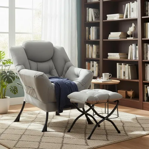Vista 89 de Welnow Silla Lazy con otomana, moderna silla de descanso con reposabrazos y un bolsillo lateral, sillón para sofá de ocio, sillón de lectura