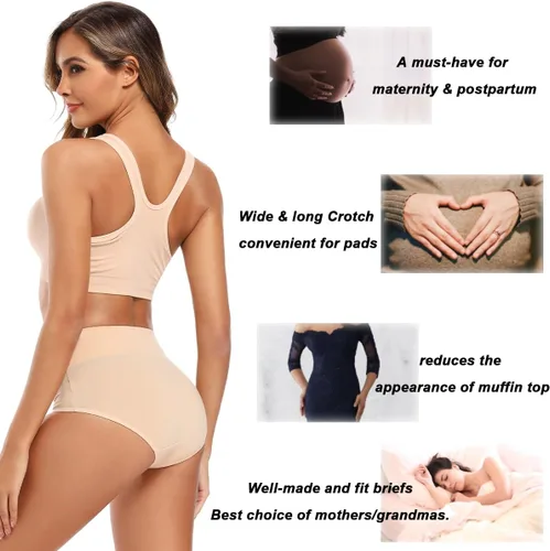 Vista 4 de Molasus Ropa interior de algodón para mujer de cintura alta, cobertura completa, bragas para mujer (talla regular y grande)