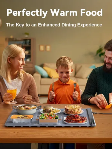 Vista 4 de Bandeja de calentamiento de alimentos extragrande con control de temperatura ajustable, tapete calentador eléctrico para bufés, restaurantes
