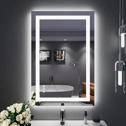 Vista 179 de LOAAO Espejo de baño LED de 28 x 36 pulgadas con luces, antiniebla, regulable, retroiluminado + iluminado frontal, espejo de tocador de baño