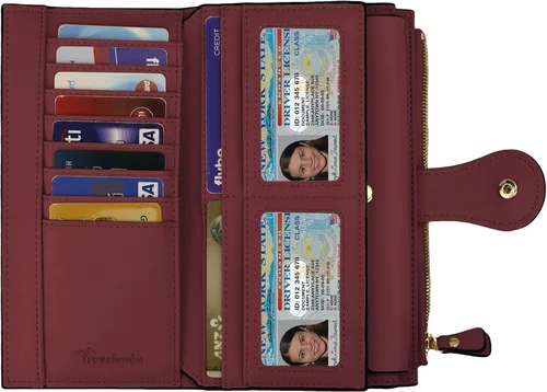Vista 3 de Travelambo Cartera de mano de cuero genuino encerado de gran capacidad para mujer con bloqueo RFID