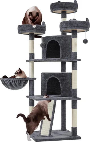 Vista 11 de Yaheetech - Árbol para gatos de 76 pulgadas con múltiples niveles, torre para gatos con gran condominio y perchas acogedoras, casa
