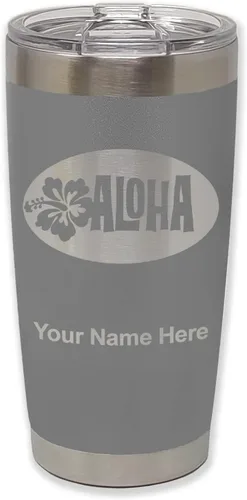 Vista 32 de LaserGram 20oz Vacuum Insulated Tumbler Mug, Aloha, Personalized Engraving Included (Light Purple)