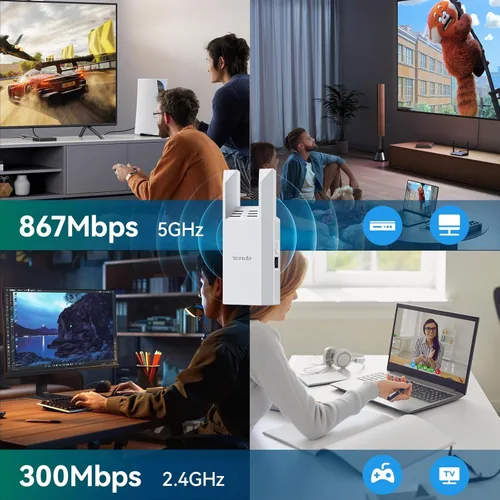 Vista 3 de Tenda Extensor de alcance WiFi AC1200 - Extensor WiFi con puerto Gigabit Ethernet, amplificador de señal doméstica de 1.2 Gbps, doble banda, hasta